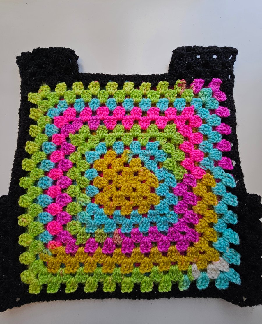 Retro crochet multi coloured vest top