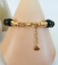 Gold, green & black beaded bracelet, heart charm,  - Image 8