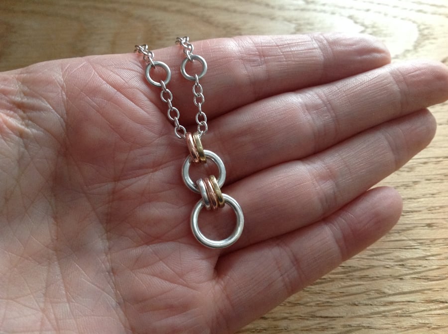 Sterling silver mixed metal 'Circles' pendant necklace