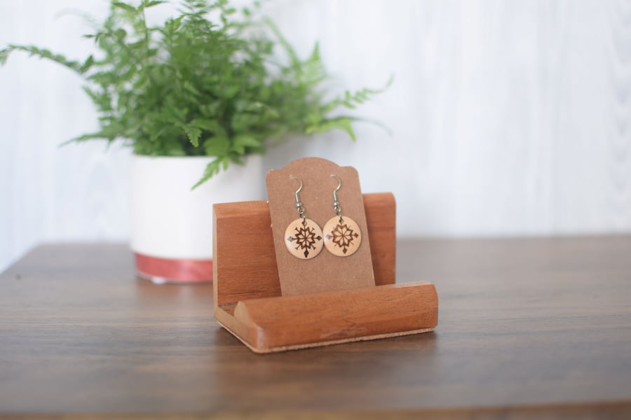 Wooden Pyrography Earrings - Nordic Snowflake 