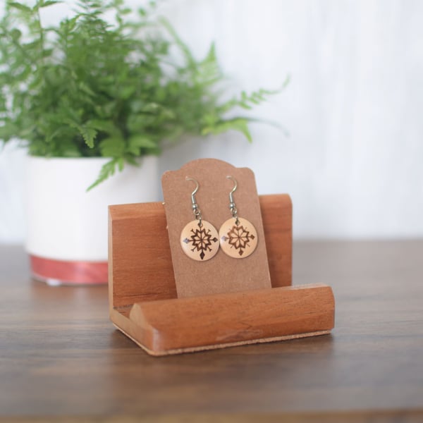 Wooden Pyrography Earrings - Nordic Snowflake 
