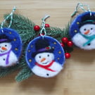 Set of 3 Needle felted handmade Snowmen christmas ornaments or gift toppers