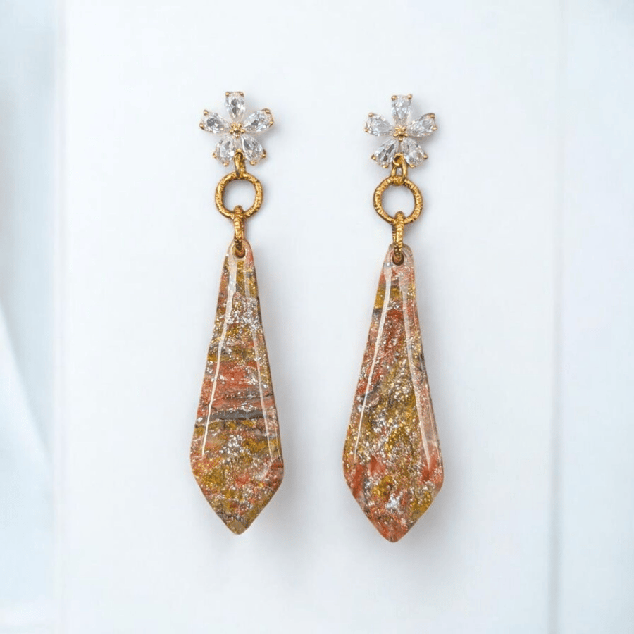 Multicoloured marble Effect Dangle Handmade polymer clay Earring