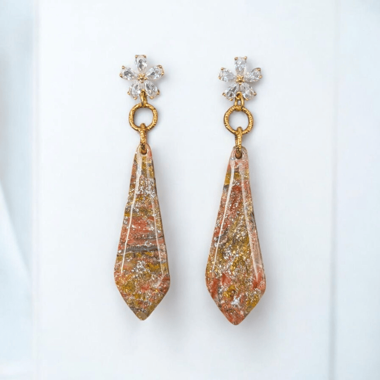 Multicoloured marble Effect Dangle Handmade polymer clay Earring