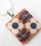 Unusual  Silver Plated Scandinavian Folk Orange Ceramic Tile Necklace Pendant