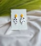 Dalmatian Print Leaf Earrings - Yellow and Monochrome Polymer Clay Dangles - Image 2