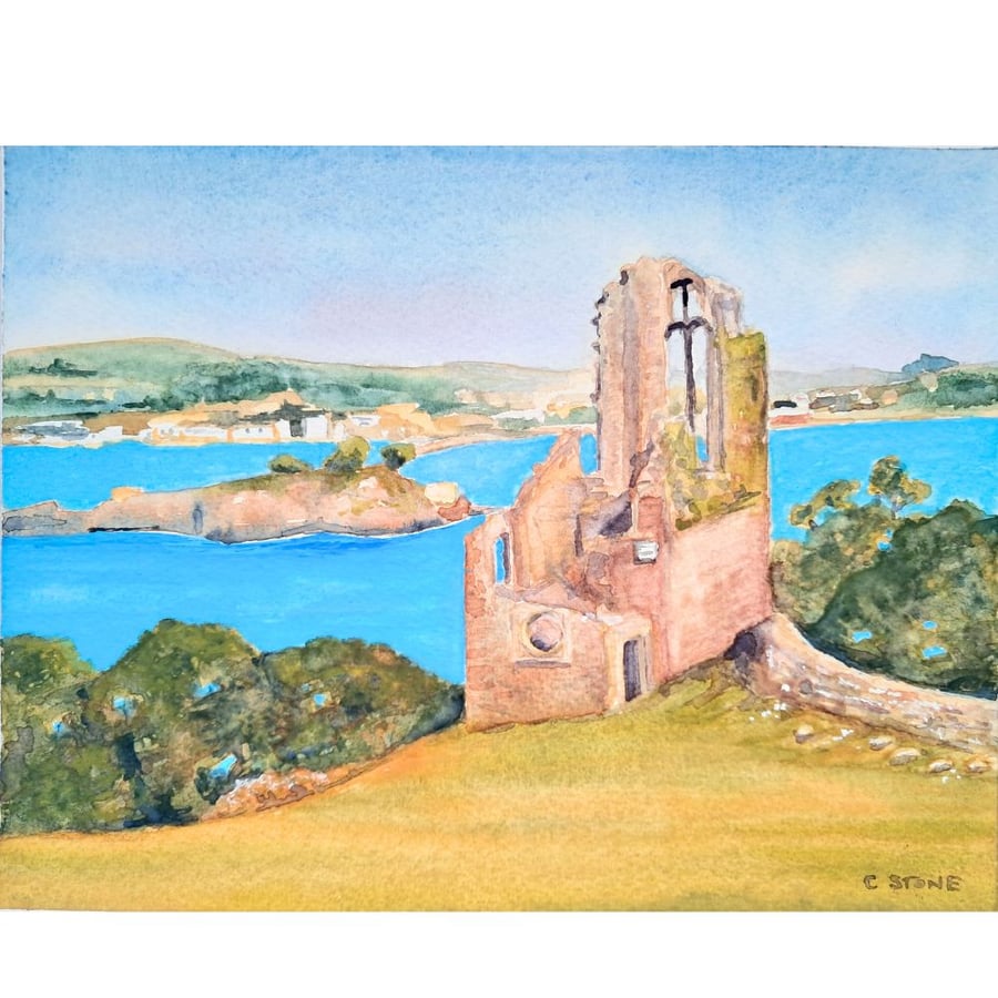 The Folly Mount Edgcumbe Cornwall Watercolour and Gouache Painting  Mounted