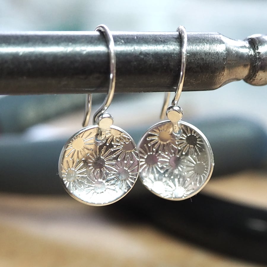 Sterling silver dangle earrings, daisy drop earrings, summer meadow