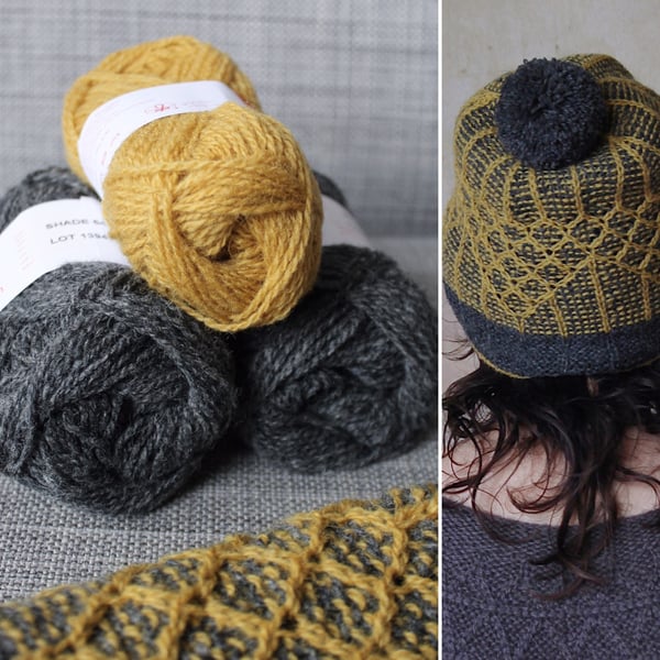 Soft-Hearted Hat Kit (Mustard & Dark Grey)