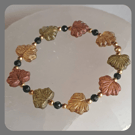 Czech glass, Green Goldstone and Vermeil Maple Leaves bracelet
