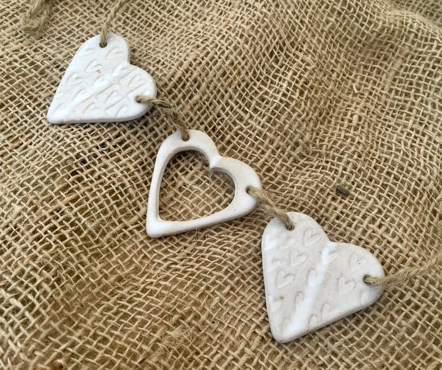 Unique Heart hanger, ceramic bunting, pottery, home decor, gift idea