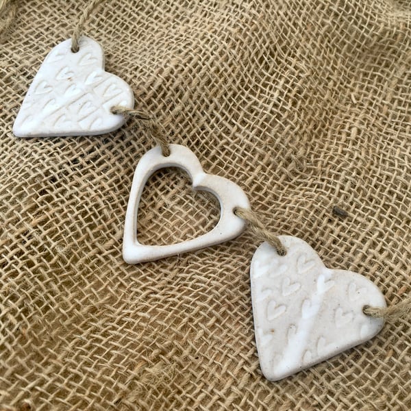 Unique Heart hanger, ceramic bunting, pottery, home decor, gift idea