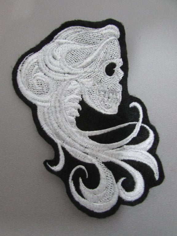 Embroidered Ghost Skull Applique Patch