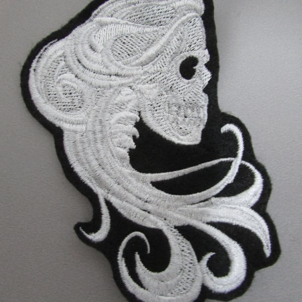 Embroidered Ghost Skull Applique Patch