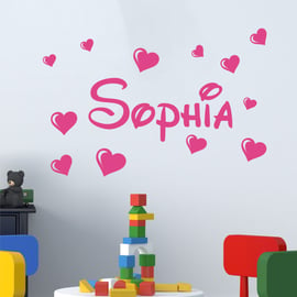 Personalised Boys or Girls Name With Hearts Wall Sticker Disney Decal Vinyl Deco