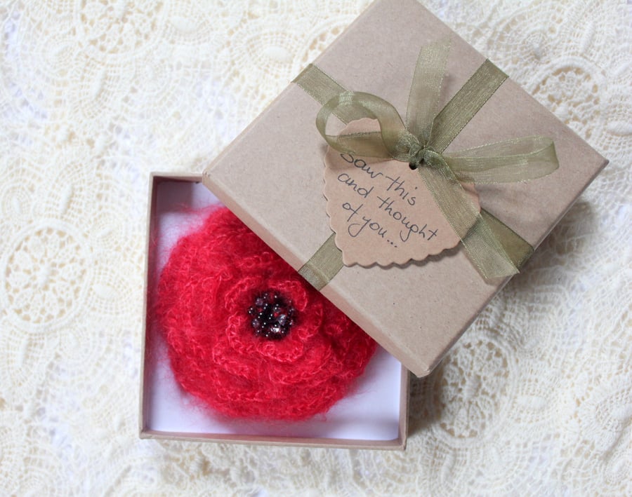 Mohair flower brooch, corsage, small gift for her, handmade UK