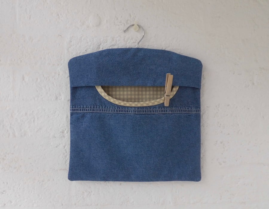 Denim peg bag clothes pins bag reclaimed fabric