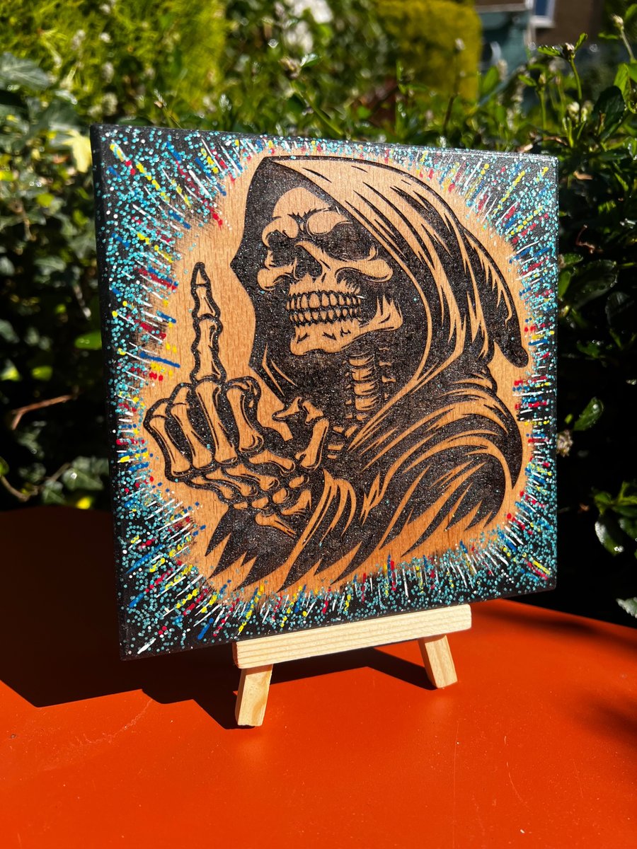 Grim reaper small wooden plaque 