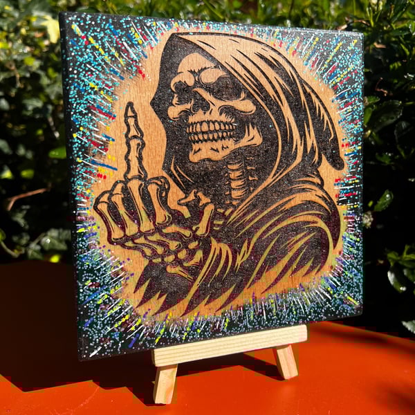 Grim reaper small wooden plaque 
