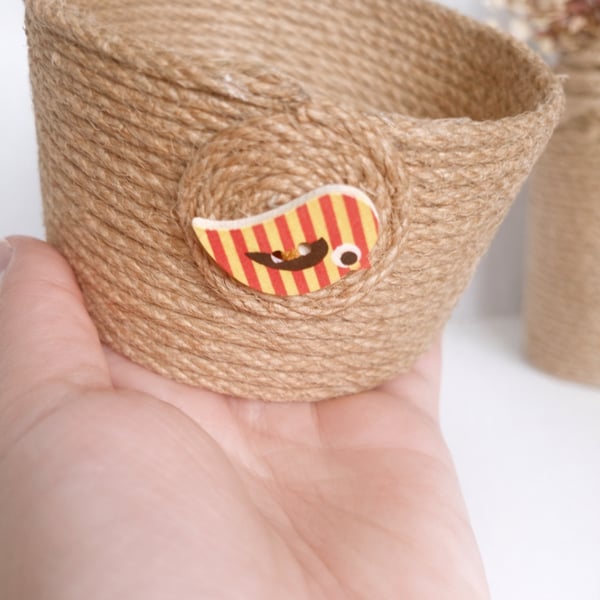 Handmade Twine Pot Small Rustic Storage Basket Cute Decorative Detail.