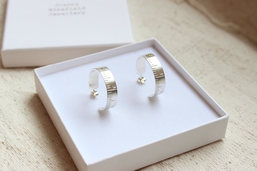 Measure hoops, Measure earrings, engraved earrings