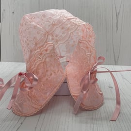 Pink organza new born bonnet and bootees PB14