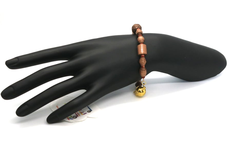 Bronze gold paper beaded bracelet with magnetic clasp