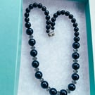 Navy blue pearl and crystal necklace. Classic elegant evening chic gift