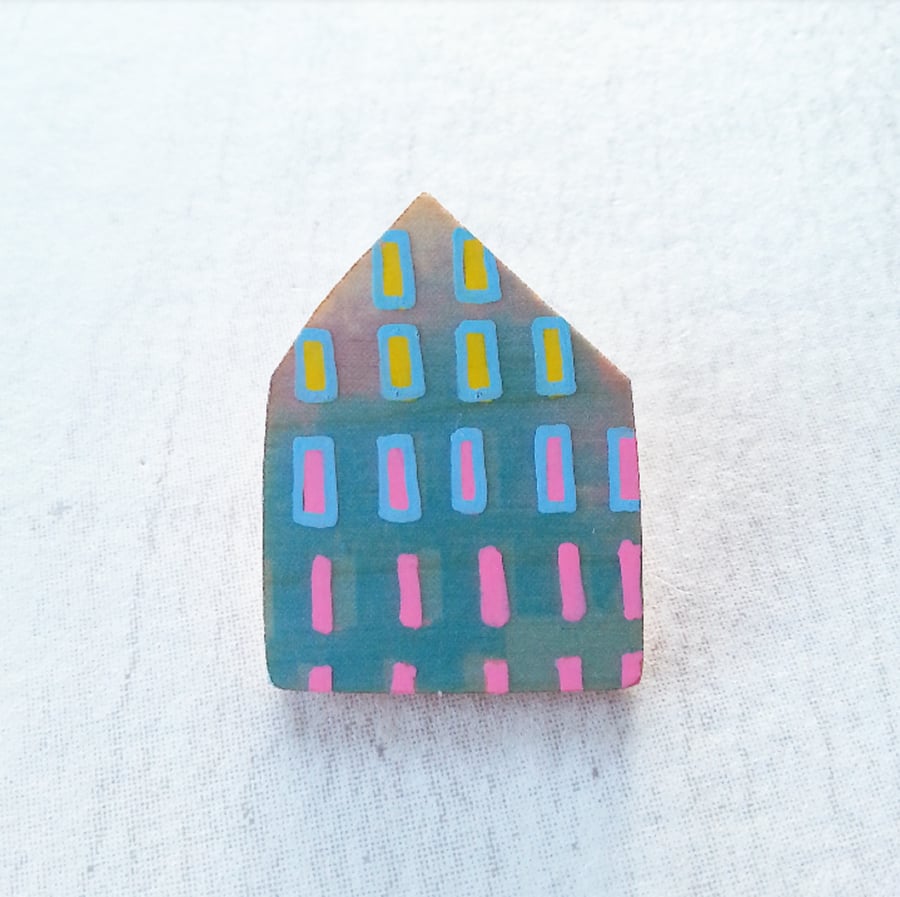Wooden House Pin Badge, House Brooch, House Pin