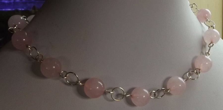 Rose Quartz 16"  Necklace with silver plated toggle clasp
