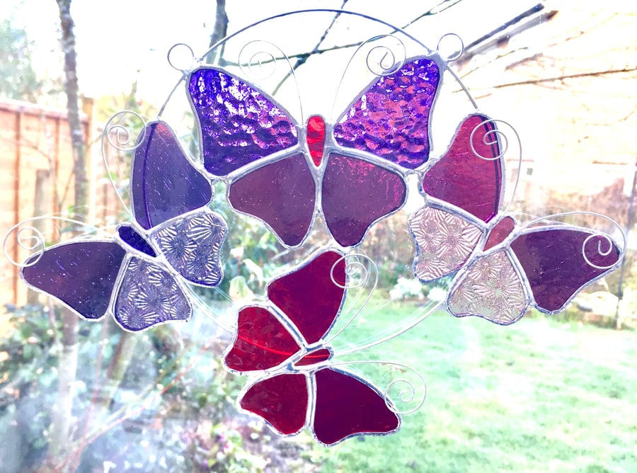 Stained Glass Butterfly Ring - TO ORDER - Handmade Hanging Decoration