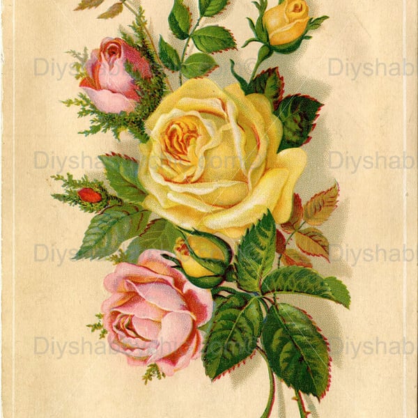 Waterslide Furniture Decal Vintage Image Transfer Shabby Chic Yellow Pink Rose