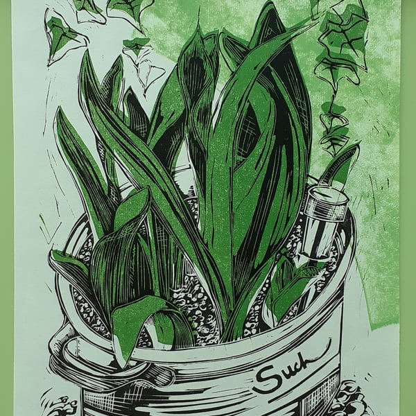 'The Promise of Tulips', Two Block Lino Print over Green (VE no.4 of 7)