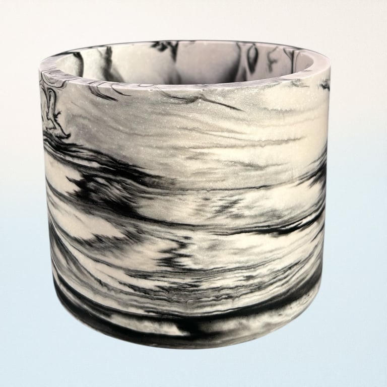 Large Round Black and White Marble Effect 15cm Plant Pot (lpp43)