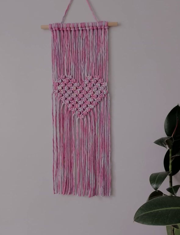 Pink macrame heart wall hanging