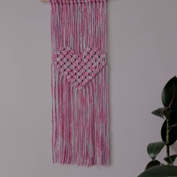 Pink macrame heart wall hanging