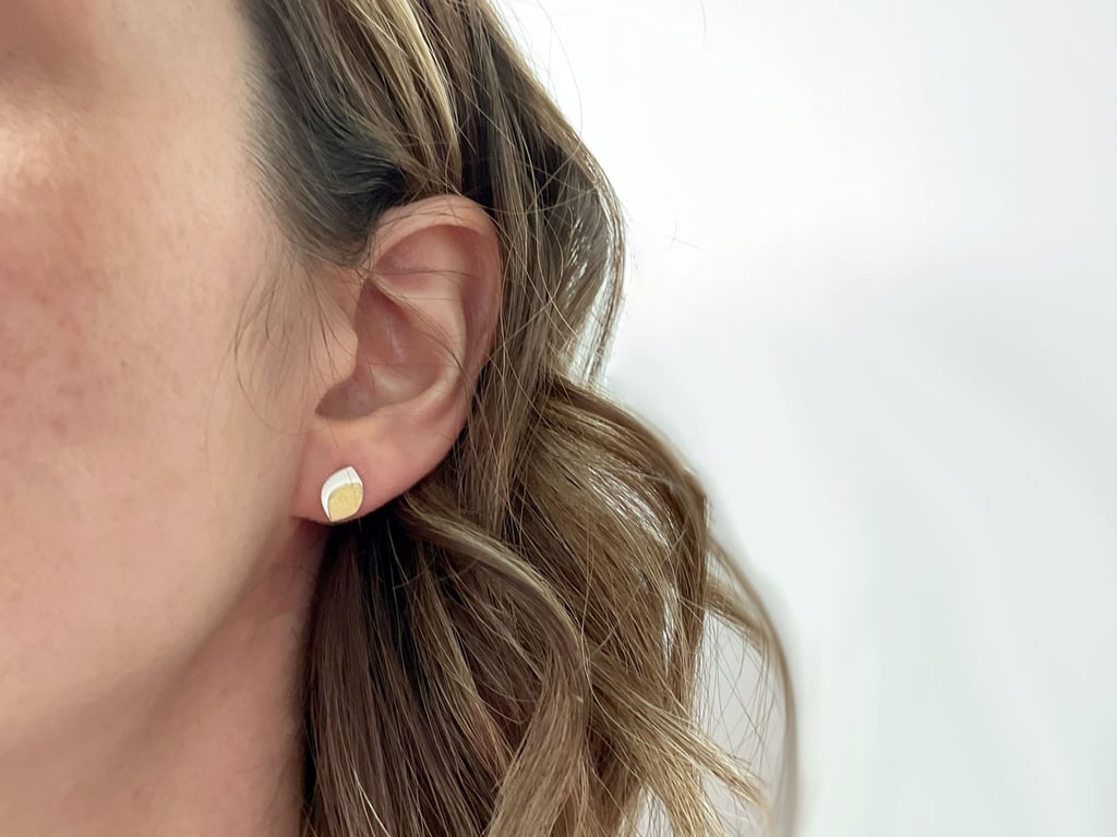 NEW Gold & Silver Leaf Duo Stud Earrings