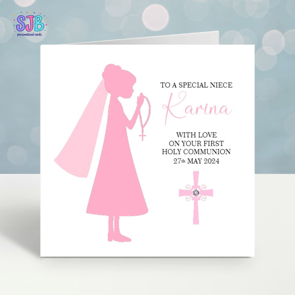 Handmade Personalised Girls First Holy Communion Card