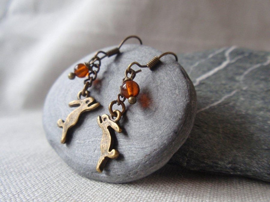  Hare Earrings with Amber