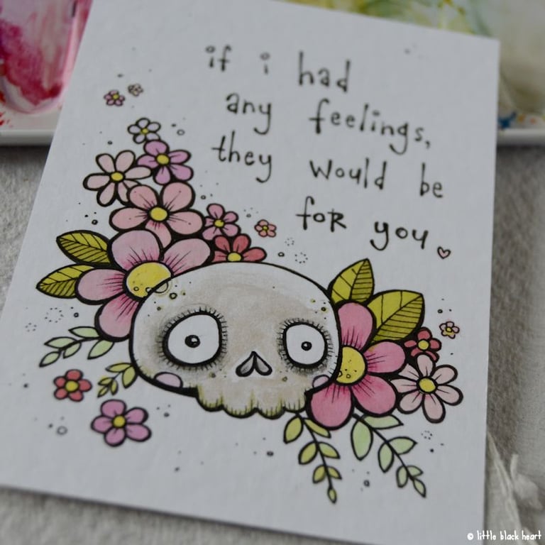 sentimental skull - original aceo