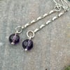 Sterling silver drop earrings with amethyst glass bead. February birthstone.