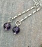 Sterling silver drop earrings with amethyst glass bead. February birthstone.