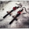 Bloody Red Crystals & Cross Earrings in Gunmetal - 3 closures to choose from