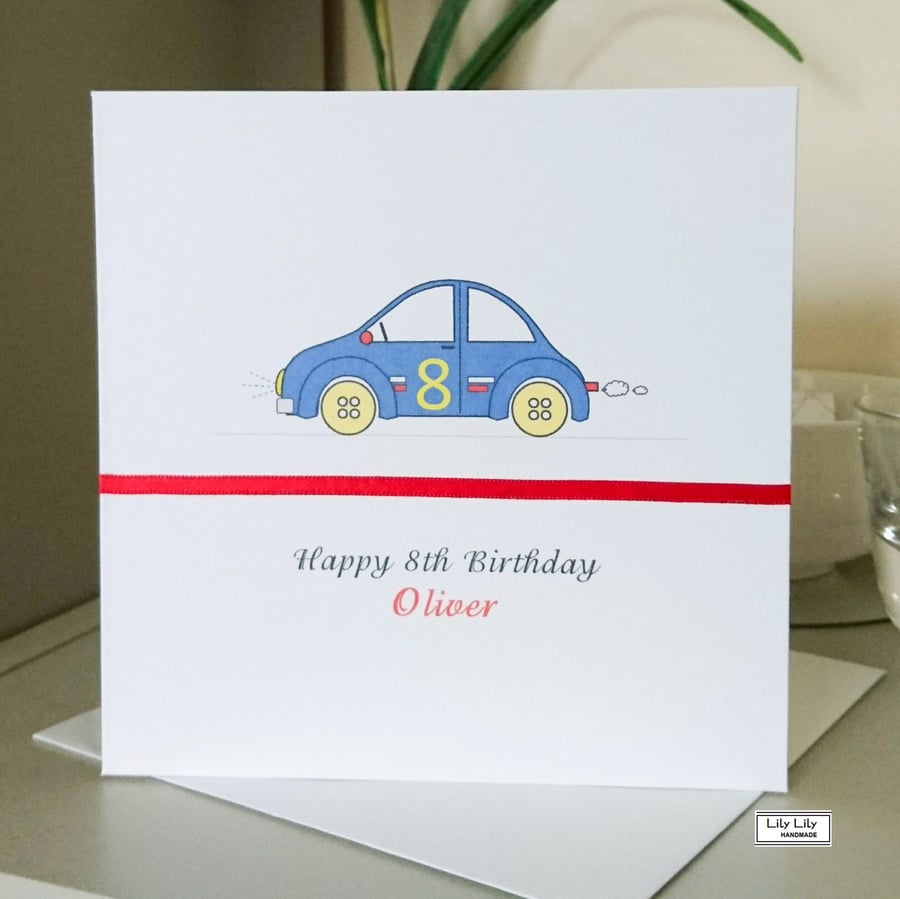 Racing Car Birthday Card - Personalised, Any Age or Name