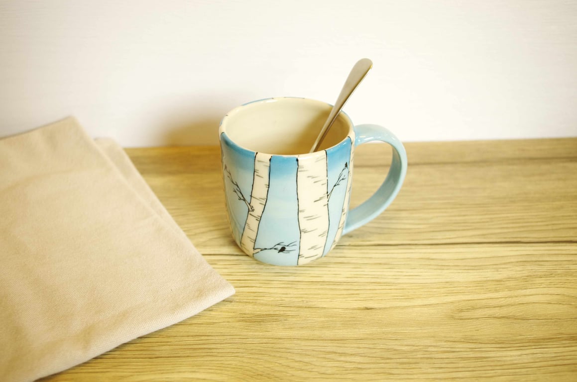 Medium Mug - Birch Trees, Sky and Birds