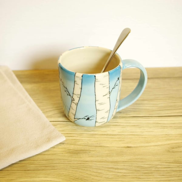 Medium Mug - Birch Trees, Sky and Birds