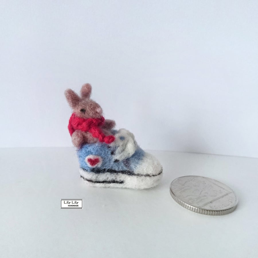 SOLD Rupert, miniature rabbit in a trainer shoe by Lily Lily Handmade