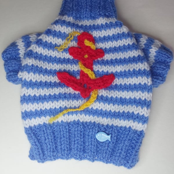 XXSmall dog puppy sweater jumper coat 8”L 10”G hand knit (raglan sleeved)