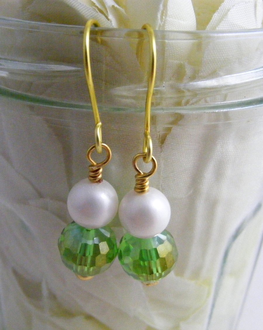 Shell Pearl and Crystal Earrings