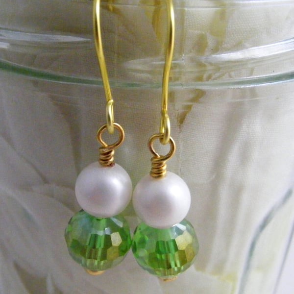 Shell Pearl and Crystal Earrings